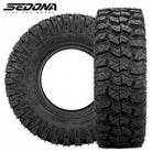 Main product listing photo of the versatile high performance lightweight Sedona Rock-A-Billy 8-ply Radial UTV / SXS tire, displaying both the tread pattern design as well as the sidewall and shoulder design, offering high traction and toughness for the most demanding trails, sold by Ride or Die Tire.