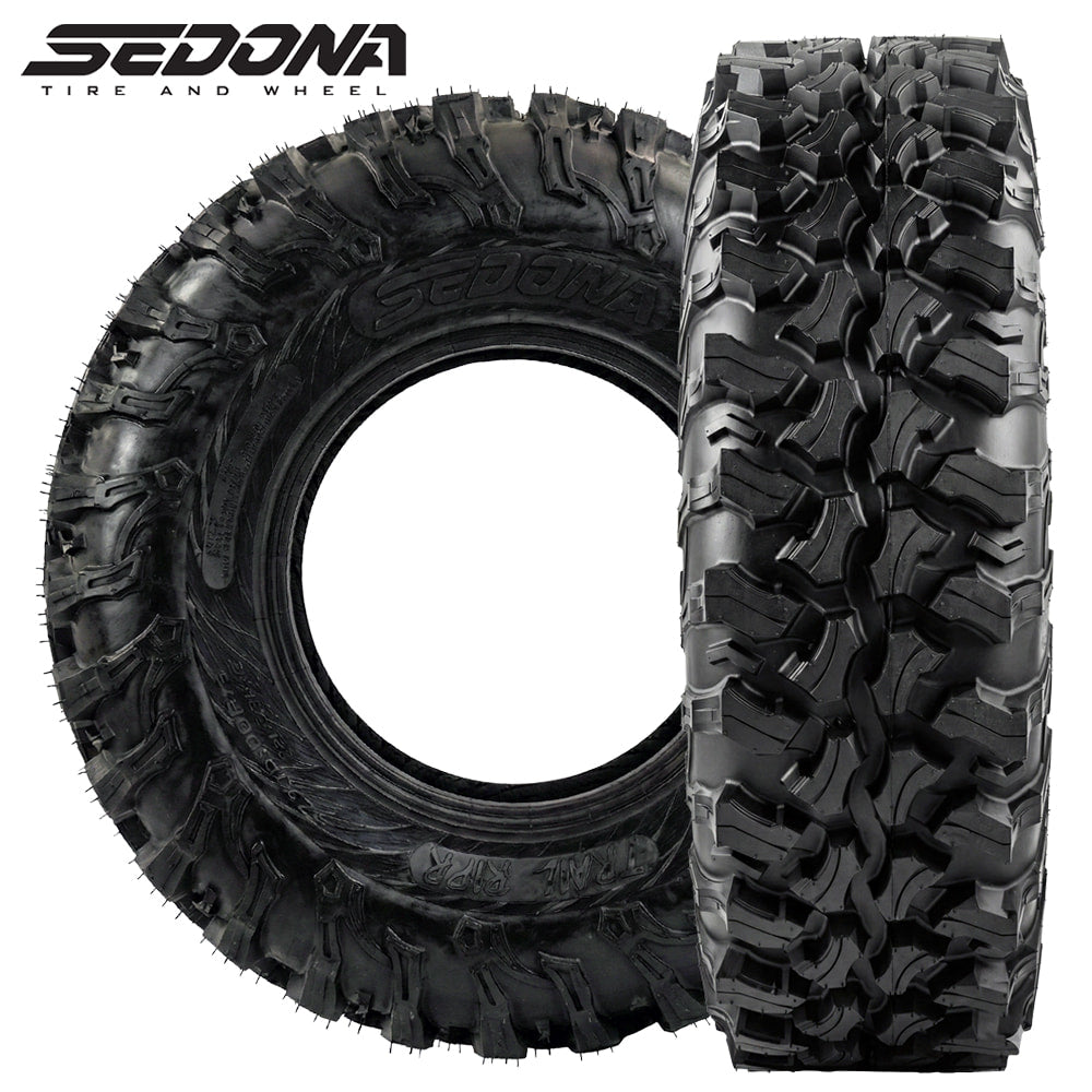 Main product listing view of the brand new Sedona Trail RIPR off-road all-terrain UTV tire designed for extreme traction on rocks, trails, mud, and sand, made with tough 8-ply radial construction and offered in most common 14" and 15" rim sizes, sold by Ride or Die Tire.