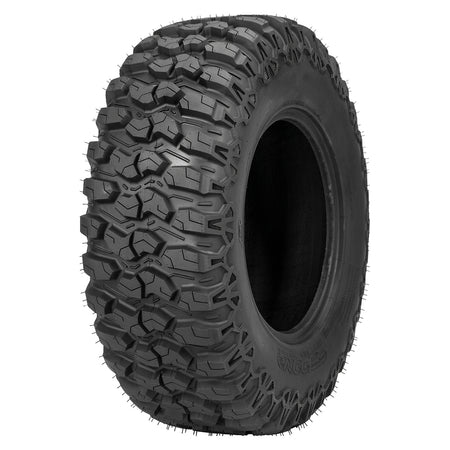 Angled view of the 14" and 15" Sedona Trail Saw 2.0 8-ply radial UTV and SXS all-terrain tire, designed with rugged toughness and smooth nylon radial ride, available with fast and free shipping, sold by Ride or Die Tire.