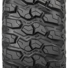Close up straight on view of the tread pattern details and intentional strategic lug block design found on the Sedona Trail Saw tire.