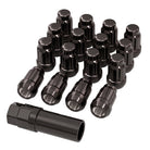 Set of 16 new black splined UTV lug nuts with splined key for UTV, ATV, and SXS applications in a 12mmx1.5, 12x1.25, and 3/8x24 thread pitch, all with fast and free shipping.