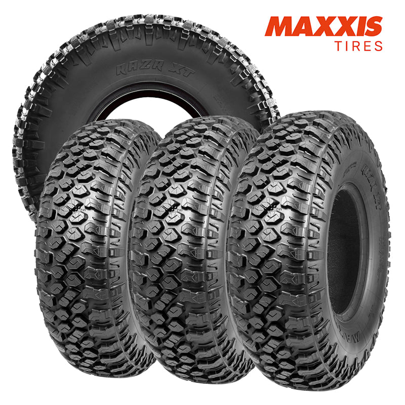 Complete full Set of 4 Maxxis RAZR XT 8-ply Steel Belted Radial high performance UTV and SXS tire designed for high speed off road and desert racing competition, save money by buying a full set, always free shipping to continental United States by Ride or Die Tire.