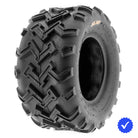 Individual SunF A001 rear ATV / Quad / ZTR tire, featuring a high traction zigzag all terrain tread pattern, 6-ply bias construction, and for sale with free shipping, offered as a single replacement tire.