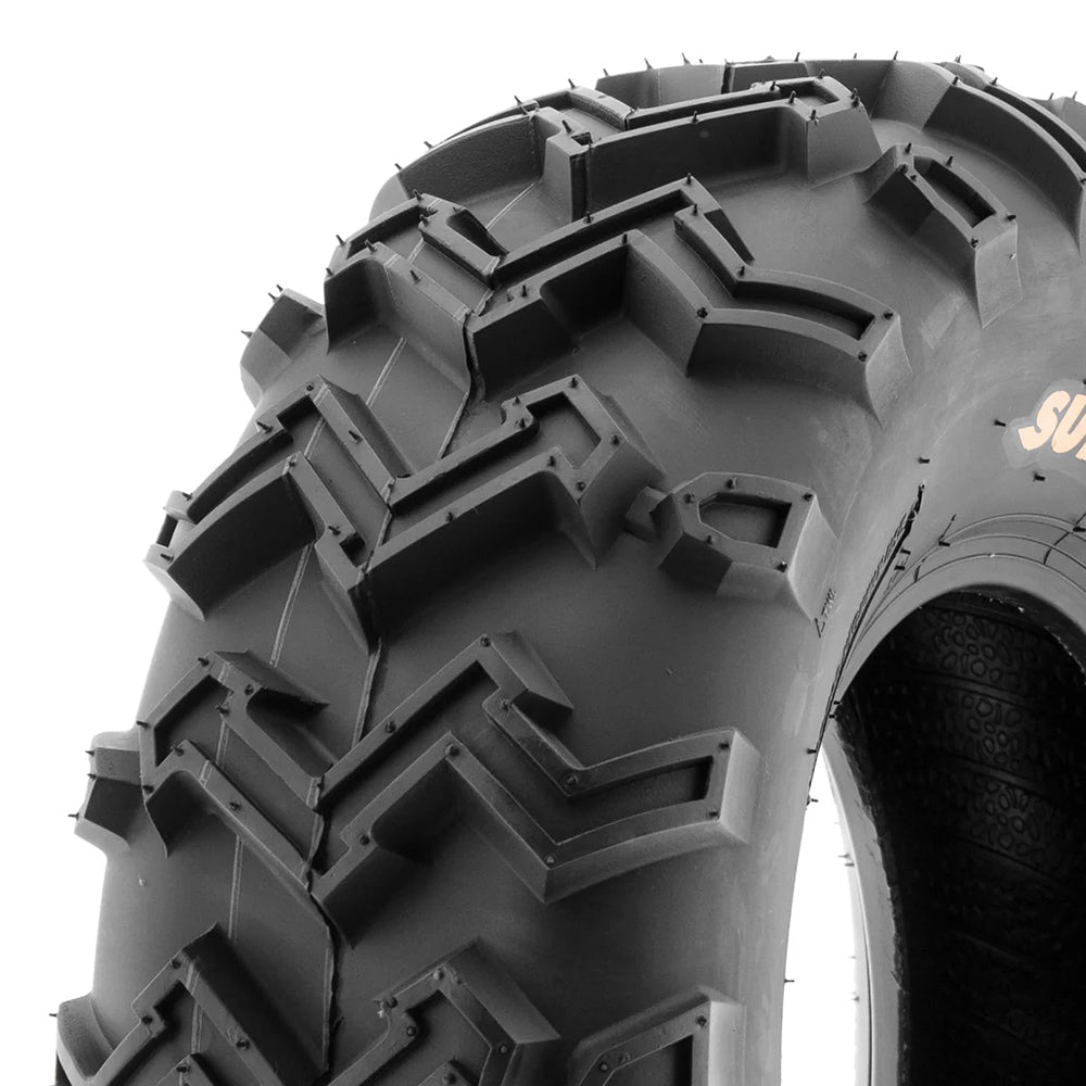 Close up view of the pocketed / dimpled lug design and tread pattern found on the SunF A001 lineup of ATV / UTV / Lawn tires, all offered and sold with free shipping.