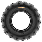 Full sidewall view of the SunF A001 rear 22x10-10 tire, showing the information molded on to the sidewall such as "nylon", "6ply rating", "sunf", and "xian yi industry co., ltd".