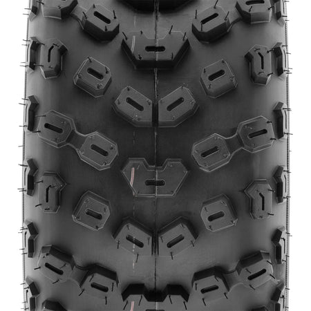 Alternate close up view of the tread design and connected angled block bases of the SunF AOO5 ATV tire, available in 22x11-10 and 18x10.5-9 sizes.