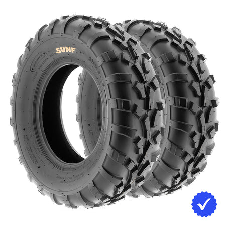 Pair of SunF A010 front ATV tires for sale with free shipping, save money by buying a set of 2, made with 6-ply bias construction and all terrain design, offered with free shipping.