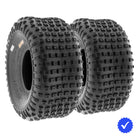 Angled view of a pair - set of 2 - SunF A011 rear knobby quad/atv tires with 6-ply bias construction, simple classic knobby design, available in several popular 6", 7", 8" sizes, and sold with free shipping by Ride or Die Tire.