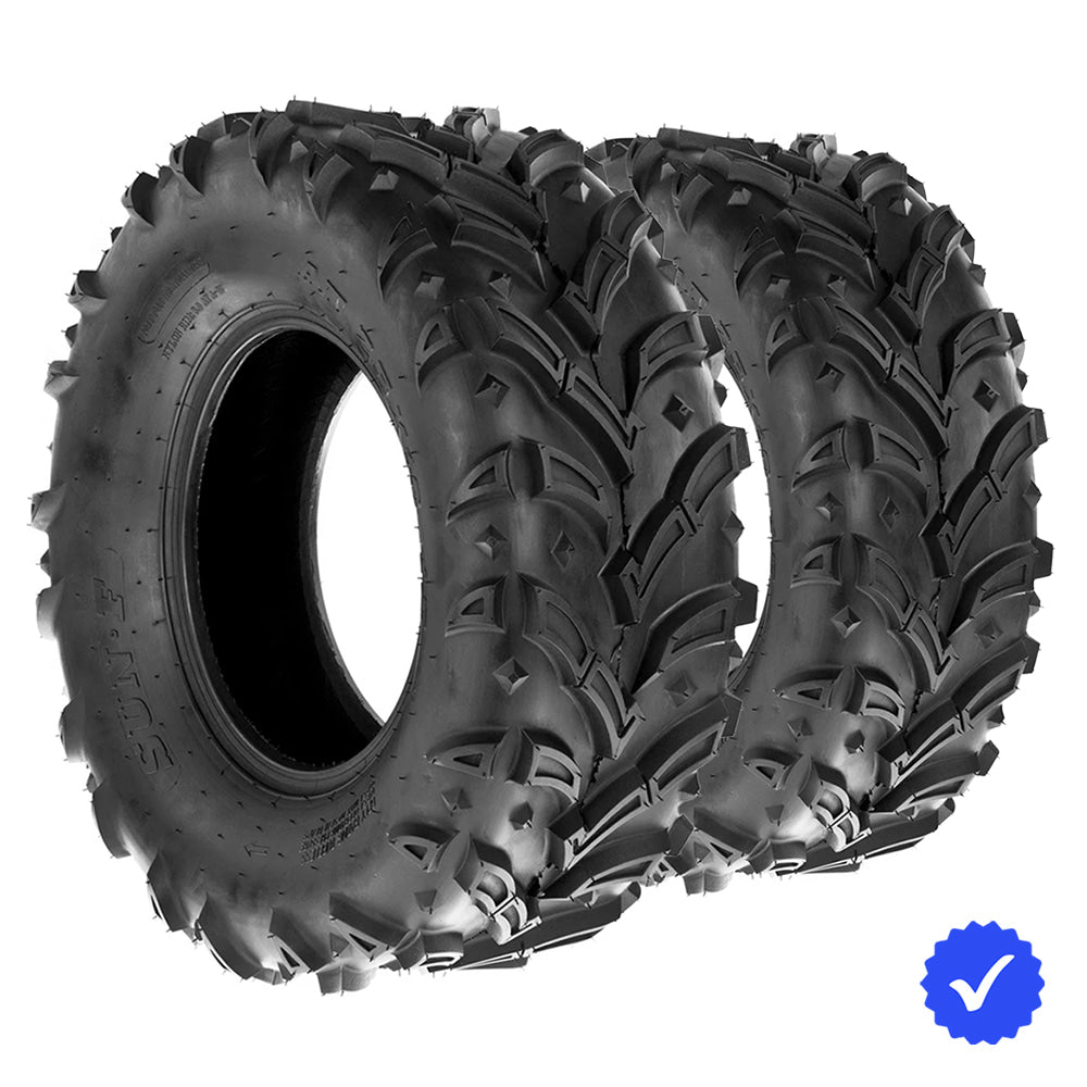Pair / Set of 2 SunF A024-1 front atv and utv tires in 25x8-12 size, featuring directional mud all-terrain design and 6-ply bias rating, great price and offered with fast and free shipping.