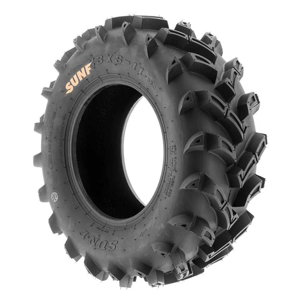 Individual / Single SunF A024 front atv and utv tire in 23x8-11 and 25x8-12 size, featuring directional mud all-terrain design and 6-ply bias rating, great price and offered with fast and free shipping.