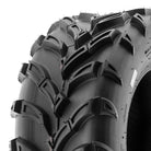 Close up detailed view of the pocketed and angled lug design and tread pattern of the bias 6-ply SunF A024 and A024-1 utility, atv, and side-by-side tire, manufactured with clamshell mold technology.