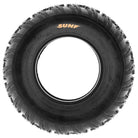 Full sidewall view of the SunF A031 front ATV tire in 10" wheel diameter sizes, featuring high performance 6-ply design, great straight line tracking, and full color sidewall logo.