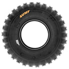 Full sidewall view of the SunF A031 rear ATV tire in 8" and 9" wheel diameter sizes, featuring high performance 6-ply design and full color sidewall logo.