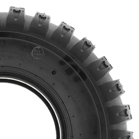 Close up detailed view of the sidewall molded information in the SunF A031 quad/atv rear high performance all terrain style 6-ply bias construction high speed tire.