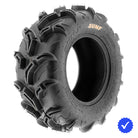 Angled view of the popular SunF A048 Warrior 6-Ply ATV and UTV tire available in 12" and 14" popular sizes, and made with tough durable bias construction for NHS rated use, great for dirt track and mud, offered as individual single tire with free shipping.