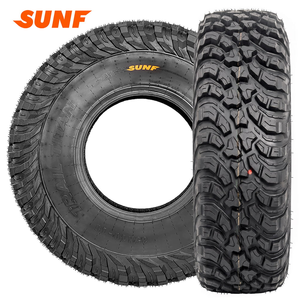 Main product image view of the brand new 10-ply SunF Trail Titan A066 UTV and SXS tire, available in 35x10-15 sizing, designed with high traction, long wearing, all-terrain pattern, and sold by authorized SunF dealer Ride or Die Tire.