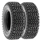 Angled view of a pair / Set of 2 SunF G003 all-terrain golf cart, lawn and garden all terrain tires, featuring a high traction design and 4-ply bias construction, offered in a wide variety of sizes, all with fast and free shipping.