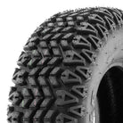 Close up detailed view of the tread pattern and lug design on the SunF G003 all-terrain tire.