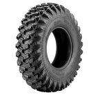 Angled view of the heavy duty high traction aramid reinforced bias-ply SuperATV XT Warrior UTV and SXS tire, available in 14" and 15" rim sizes, designed for elite performance on trail, ruts, mud, and hardpack, double reinforced tread surface, offered with free shipping by Ride or Die Tire.