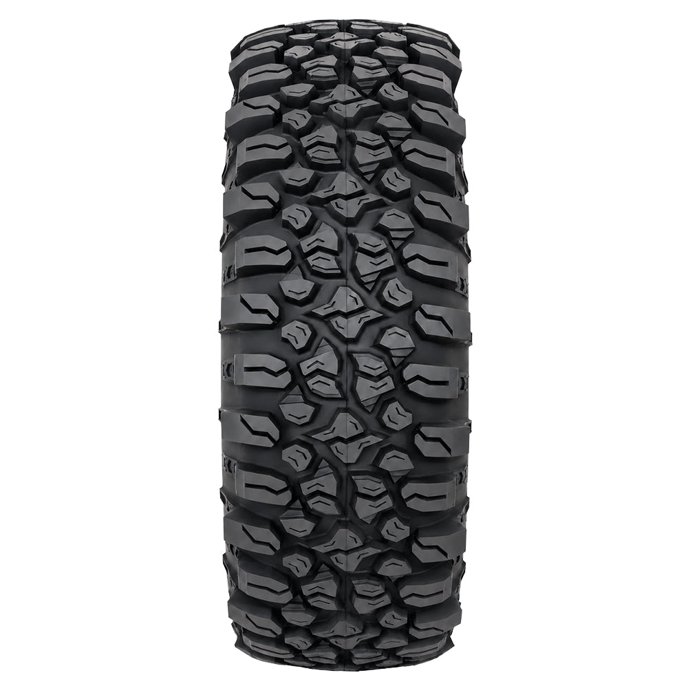 Full tread pattern view of the System 3 XF650 extreme duty 10-ply radial all terrain UTV and SXS tire, featuring stepped tread block bases, strategic siping, and moderately aggressive tread, offered for sale by authorized System 3 dealer Ride or Die Tire.