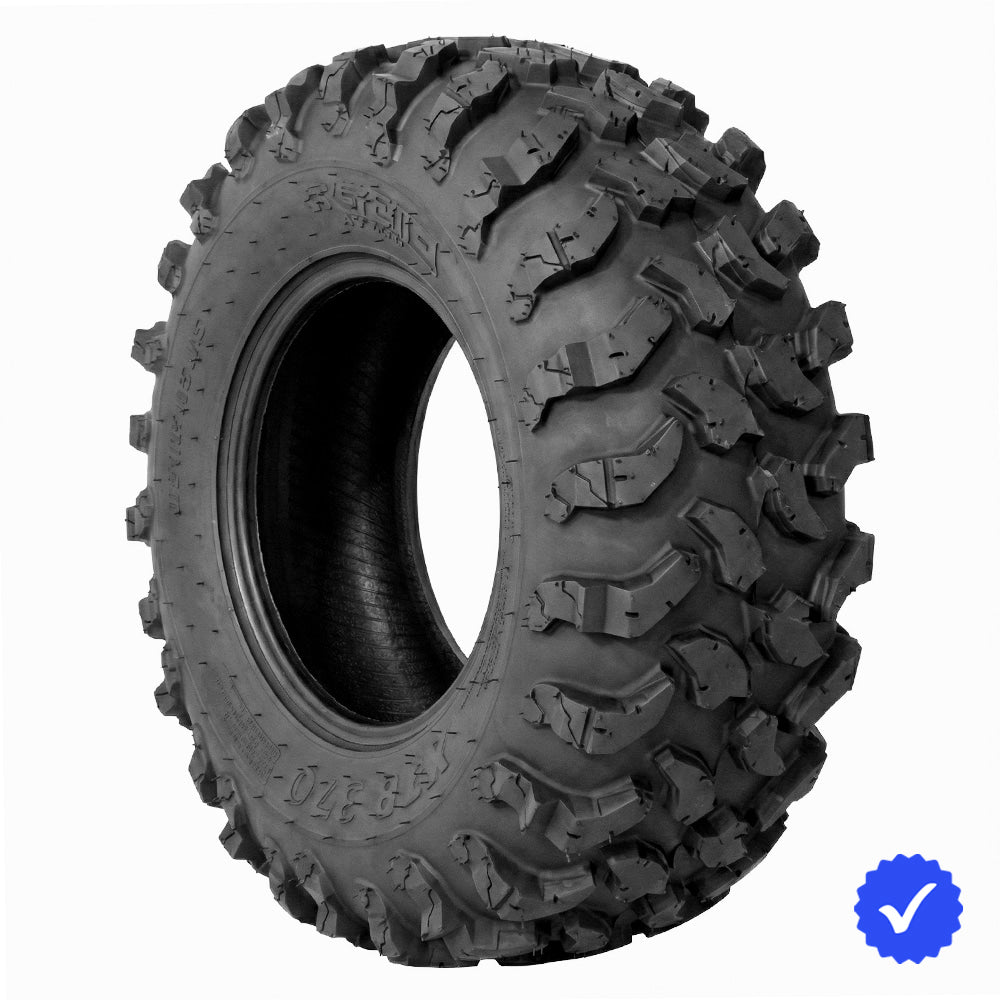 Angled view of the popular System 3® XTR370 all-terrain 8-ply radial UTV and SXS tire, available for 14", 15", 18", and 20" rims, all offered with fast and free shipping. 