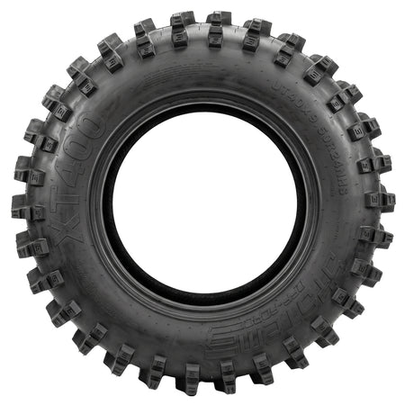 Full sidewall view of the System3 XT400 mud and all-terrain UTV and SXS tire, showcasing the bold and aggressive styling and high traction shoulder lug design.