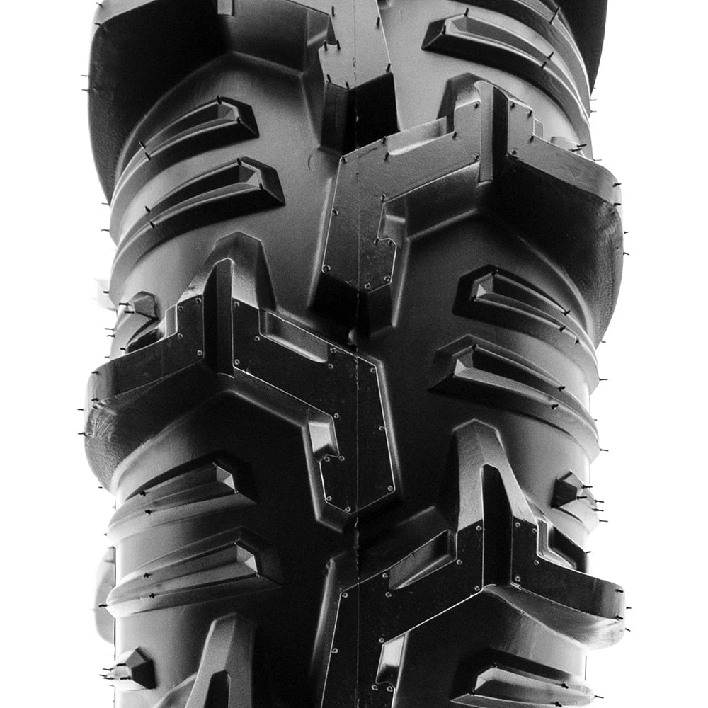 Close up detailed view of the deep mud scooping lugs design on the Terache Aztex XL ATV/UTV mud tires.