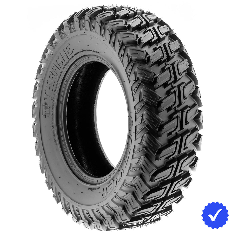 Angled view of the high performance 8-ply Terache Stryker line of UTV and SXS desert racing and hardpack tires, available in 32x10-15 and 33x10-15 sizes, single tire or a set of 4, always with free shipping.