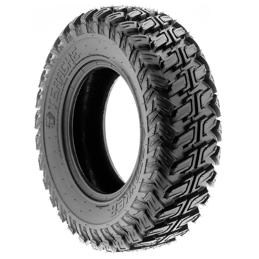 Angled view of the high performance 8-ply Terache Stryker line of UTV and SXS desert racing and hardpack tires, available in 32x10-15 and 33x10-15 sizes, single tire or a set of 4, always with free shipping.