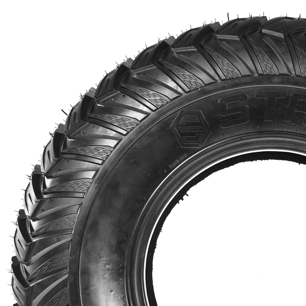 Detailed view of the sidewall logo and shoulder lug design of the Terache 8-ply Tubeless Bias construction UTV and SXS tire.