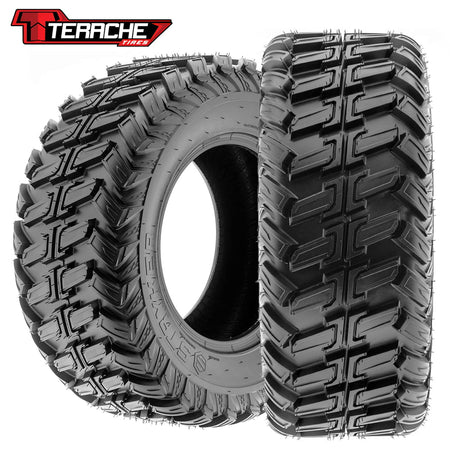 Main product listing photo of the all-terrain and desert racing Terache Stryker 8-ply tire, offered in sizes for 14" and 15" rims, and featuring tough rugged construction for high speed high horsepower side-by-sides and UTVs, offered with free shipping by Ride or Die Tire.