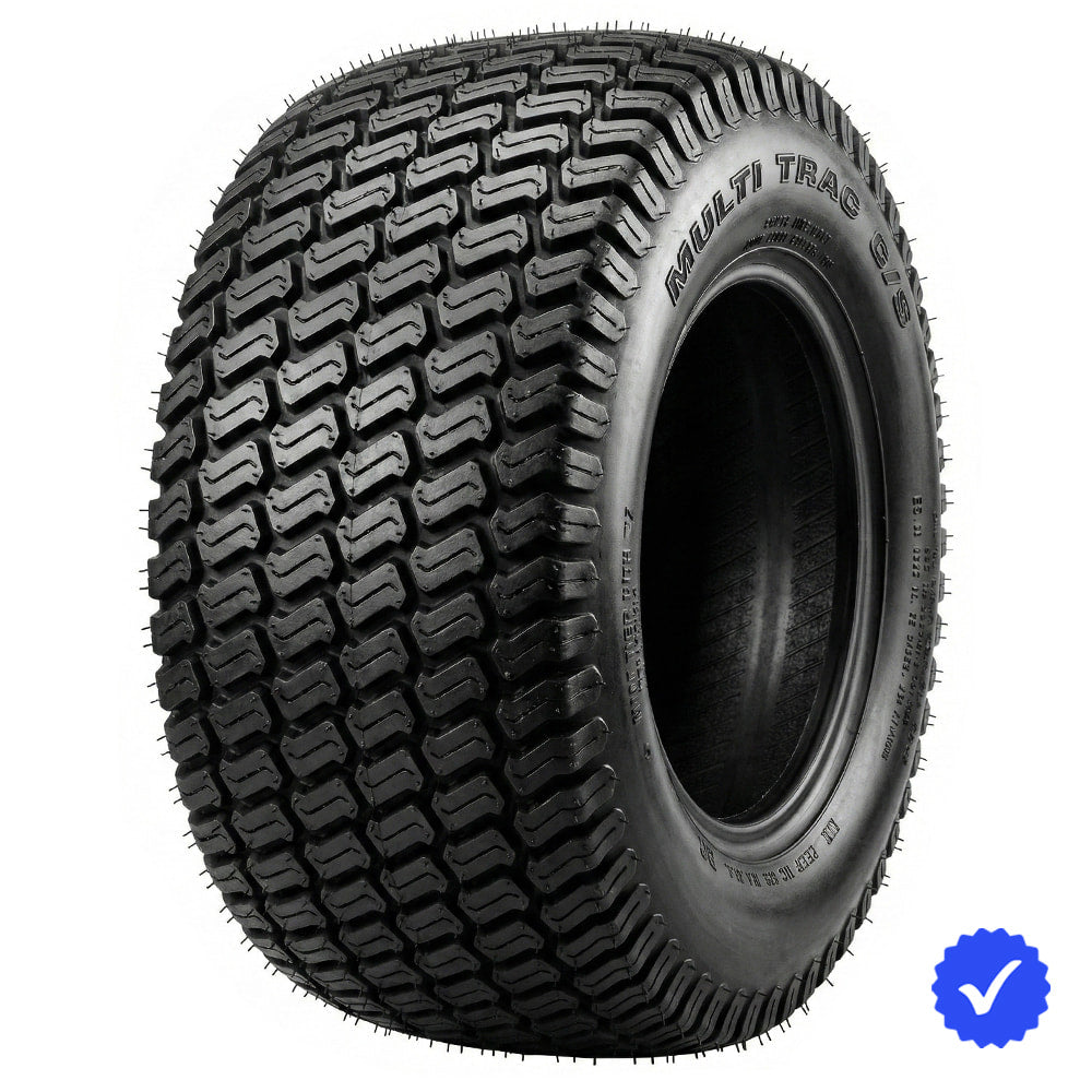Angled view of the high quality professional grade Titan Multi-Trac C/S lawn and turf tire, perfect for personal lawns or professional landscapers and lawn services, offering maximum traction and minimal damage, strong bias-ply construction, and available in a huge selection of sizes, all offered with fast and free shipping.
