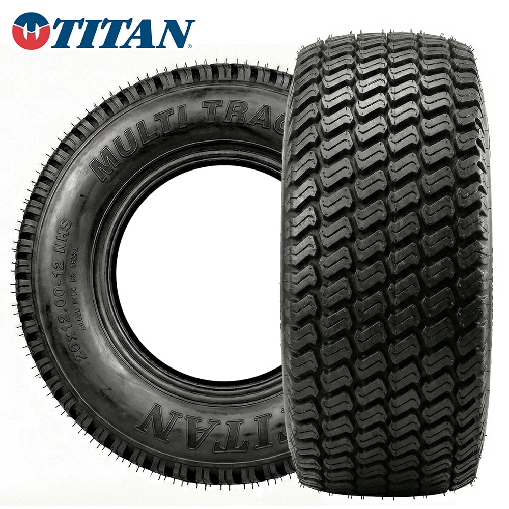 Main product listing photo of the Titan Multi-Trac C/S lawn and garden tire, available in many different sizes for a wide variety of lawn mower, ztr, tractor, golf, and utility machine applications, offered for sale by Ride or Die Tire.