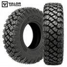 Main product listing photo of the all new Made in the USA Valor Alpha 8-ply Nylon Radial UTV and SXS all-terrain tire, designed with premium heavy duty construction, high traction all-purpose tread block design, and offered in 14" and 15" rim sizes, for sale by Ride or Die Tire.