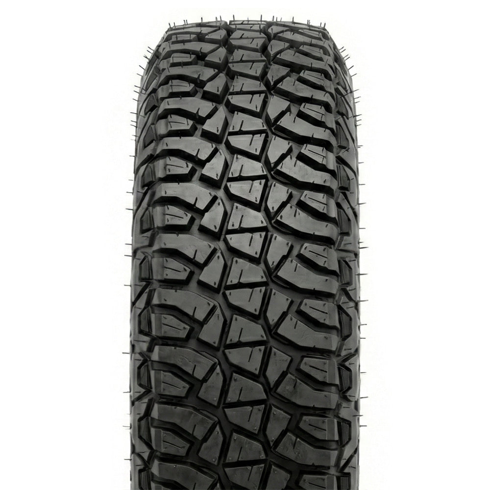 Close up view the tread surface and pattern found on the Valor Tango 8-ply SBR tire designed for UTV and SXS applications, featuring a symmetrical, non-directional design and multi angled tread blocks for great performance in a wide variety of terrains.