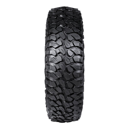 Tread pattern and lug design view of the rugged sticky 15" UTV rock crawling tire by Journey, model Rock Poison, featuring larger spaced interlocking lug pattern with siping.
