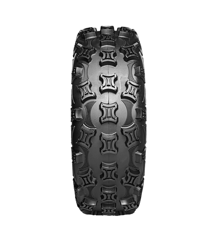 View of tread pattern and spacing on front ATV Quad tires made by Arisun XC Plus model.